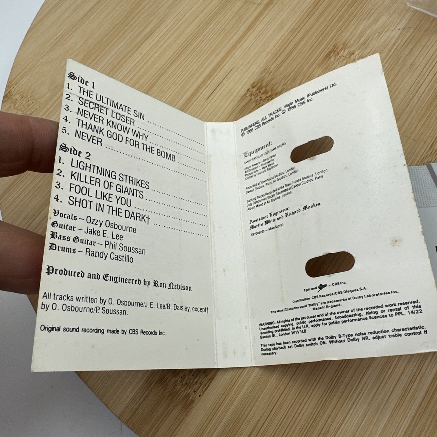 Ozzy Osbourne The Ultimate Sin Cassette Tape Rare Vintage Rock Black Sabbath