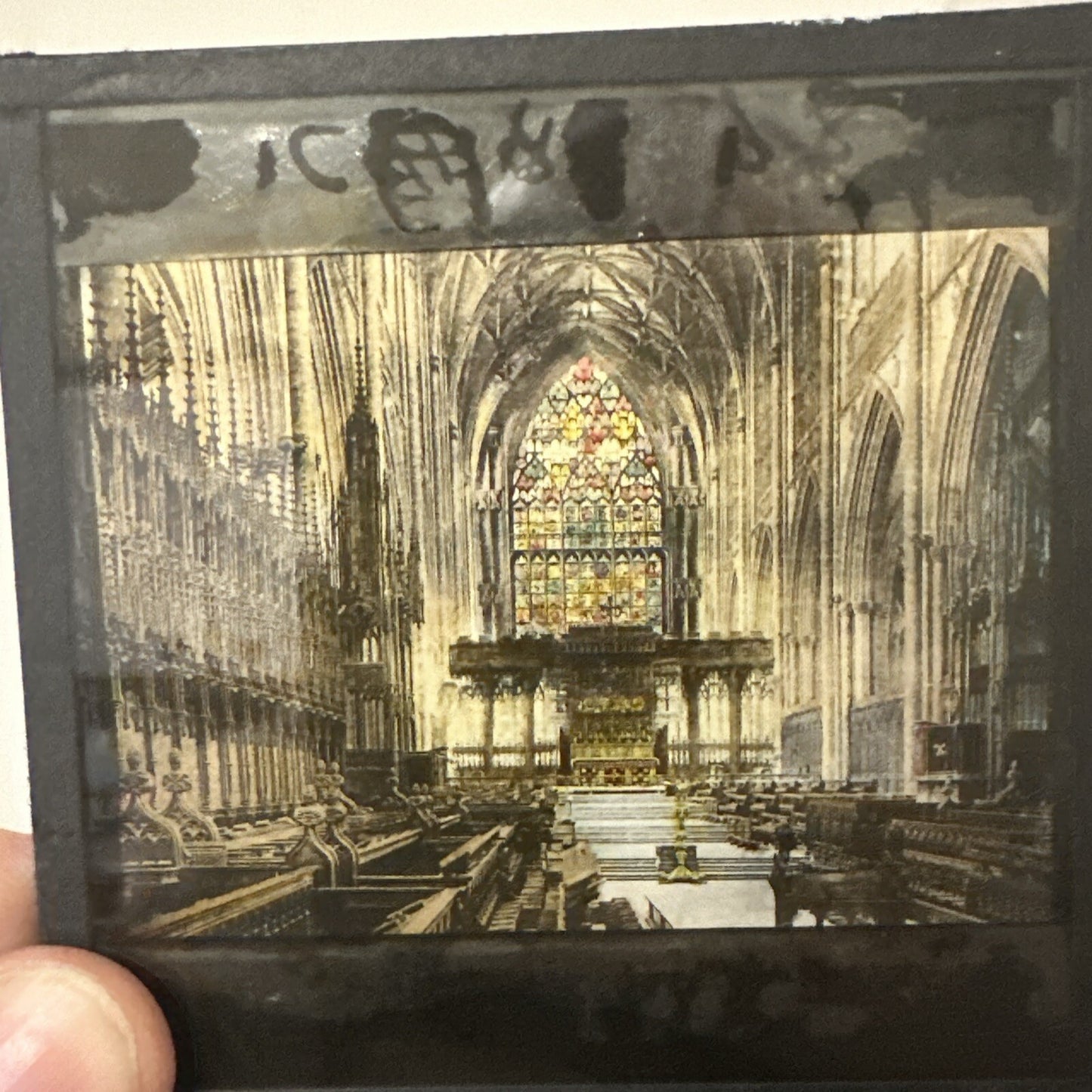 Antique Magic Lantern Glass Slide York minster choir church cathedral