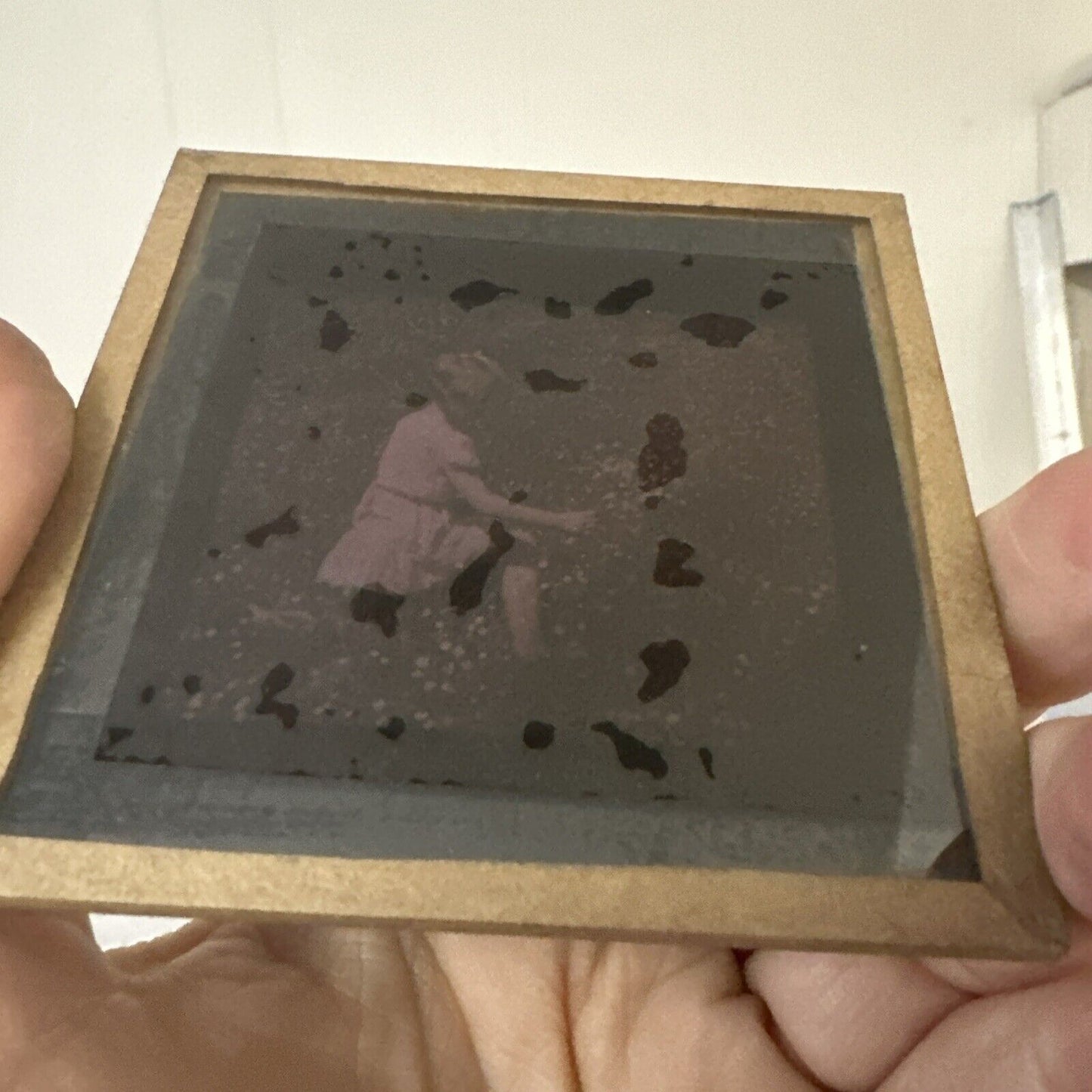 2 Antique Magic Lantern Glass Slide Children Buttercup Time Colour