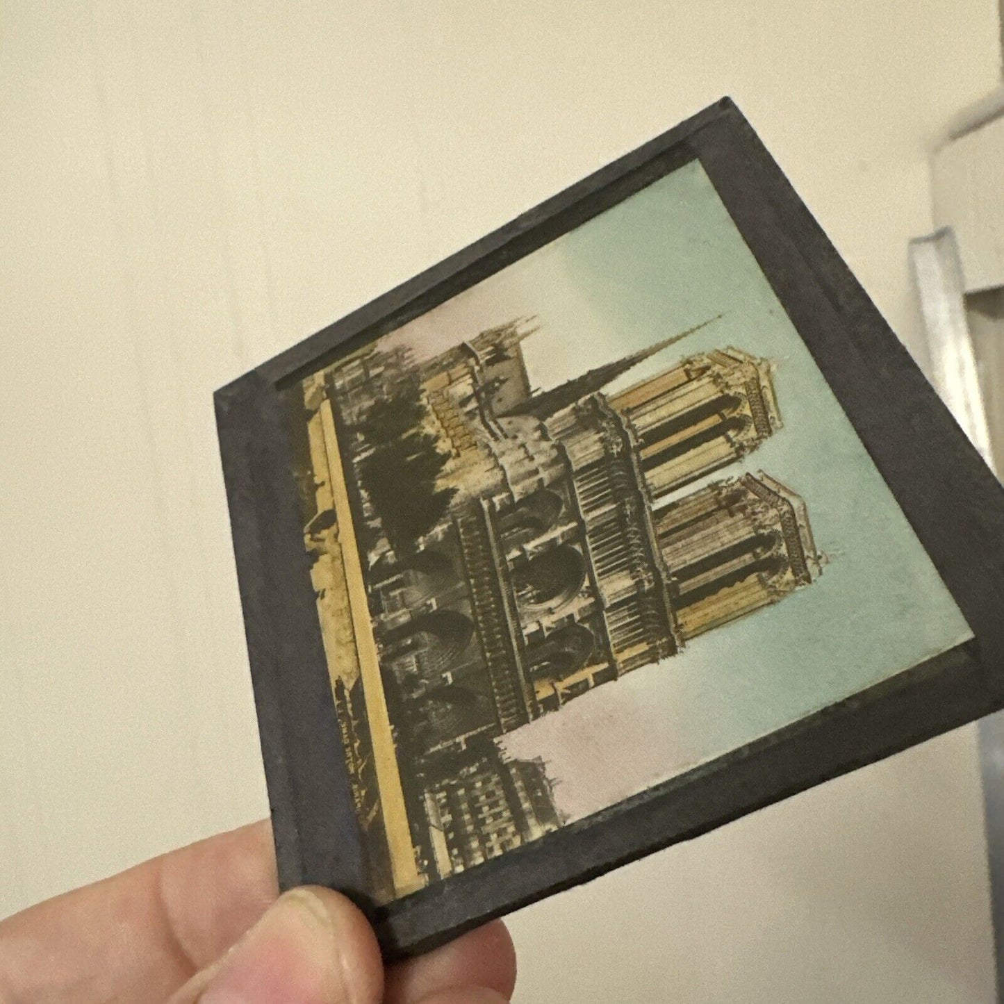 Antique Magic Lantern Glass Slide Notre Dame Cathedral colour colourised