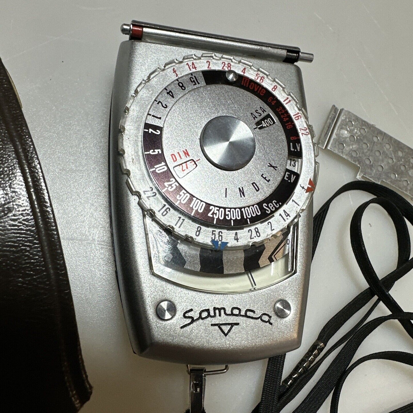 Samoca analogue hand held light exposure f/stop meter with vintage case Working