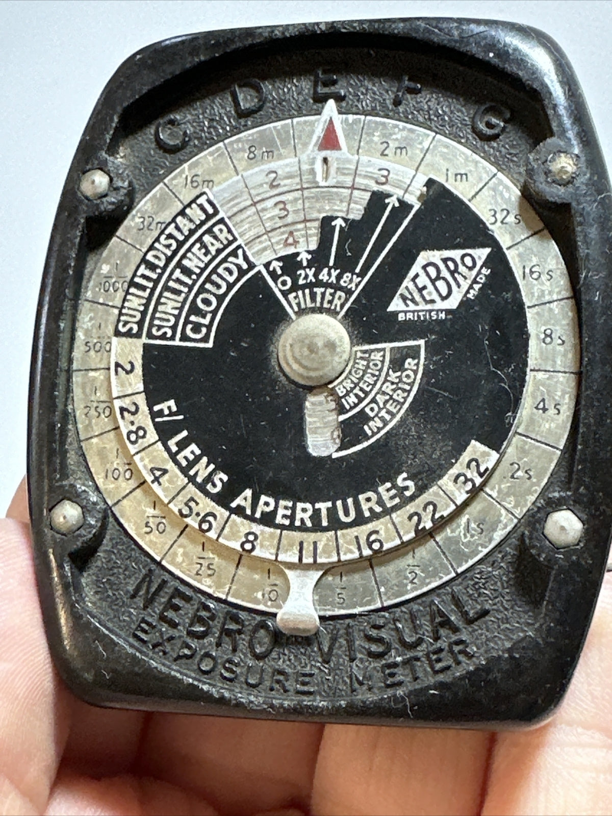 Vintage NEBRO VISUAL Exposure Light Meter With Lanyard and Leather Case