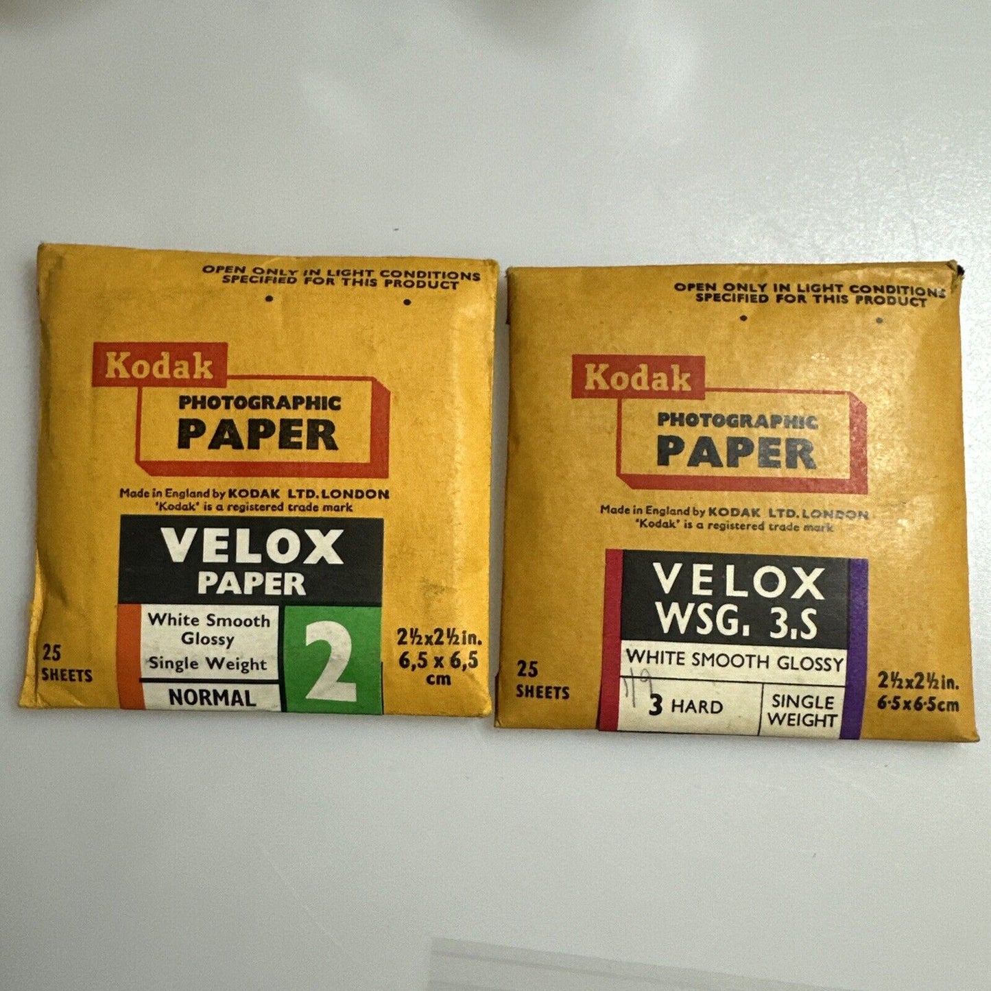2x Kodak VELOX grade 2+3 Photo Printing Paper 2.5 x 2.5 inch 1 Sealed 1 Open exp