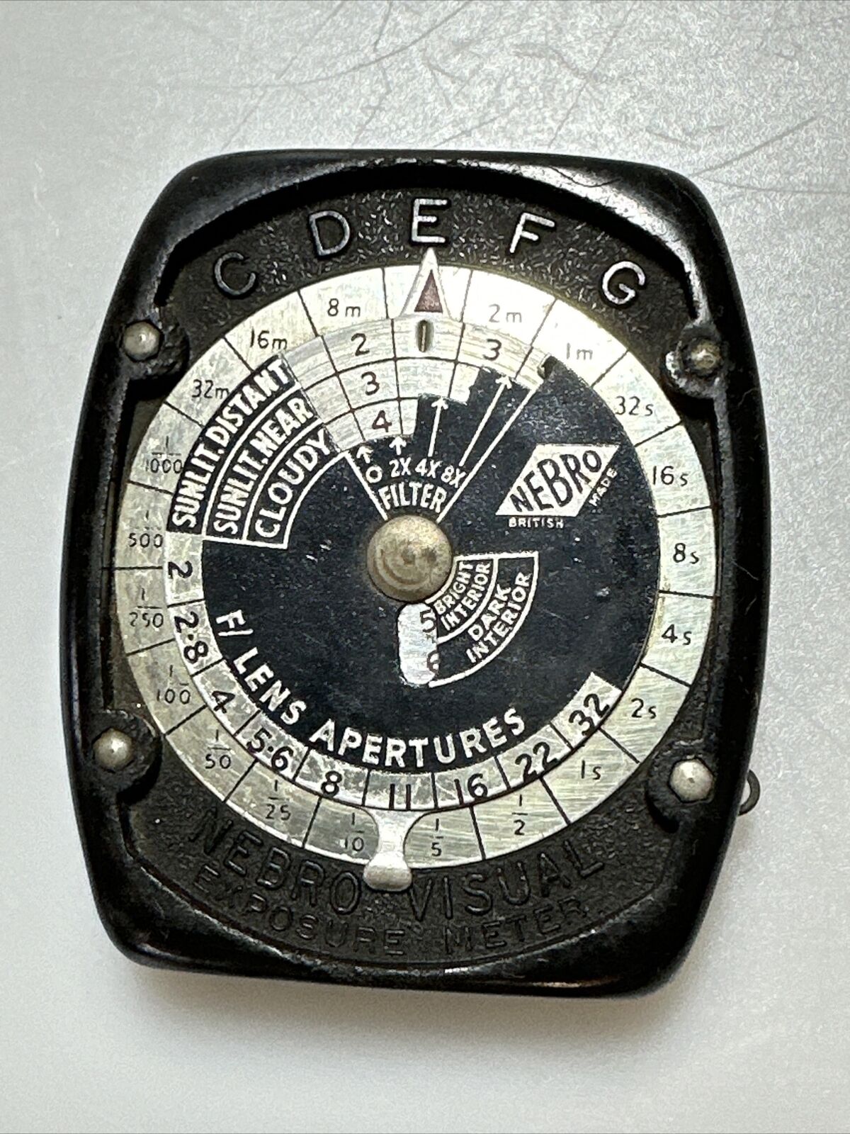 Vintage NEBRO VISUAL Exposure Light Meter With Lanyard and Leather Case
