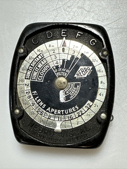 Vintage NEBRO VISUAL Exposure Light Meter With Lanyard and Leather Case