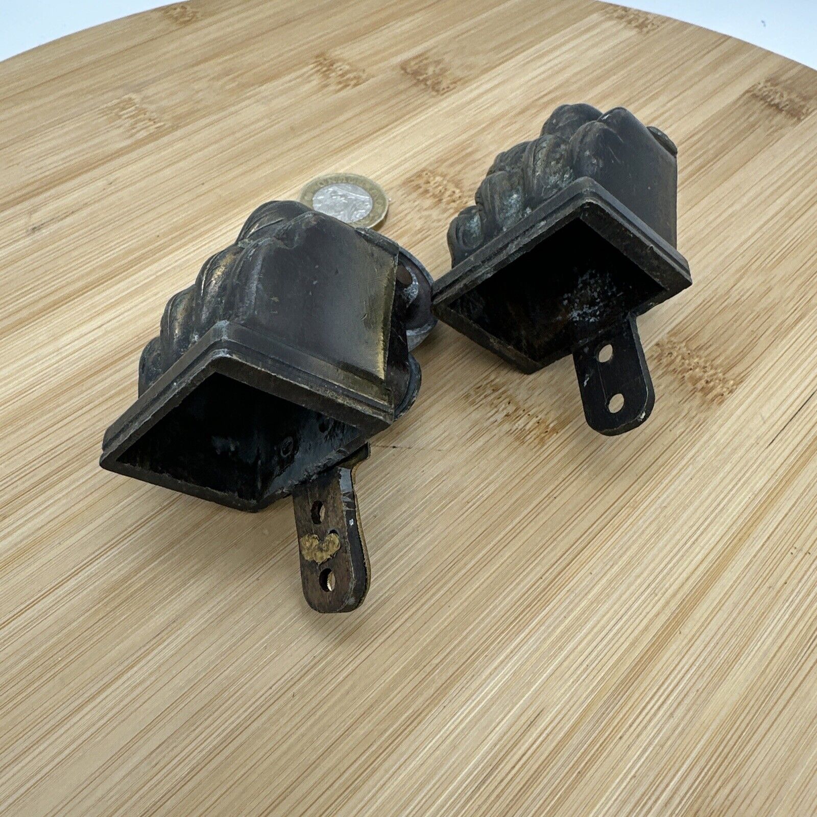 2x Original salvaged Victorian Solid Brass casters - bears claw feet wheel