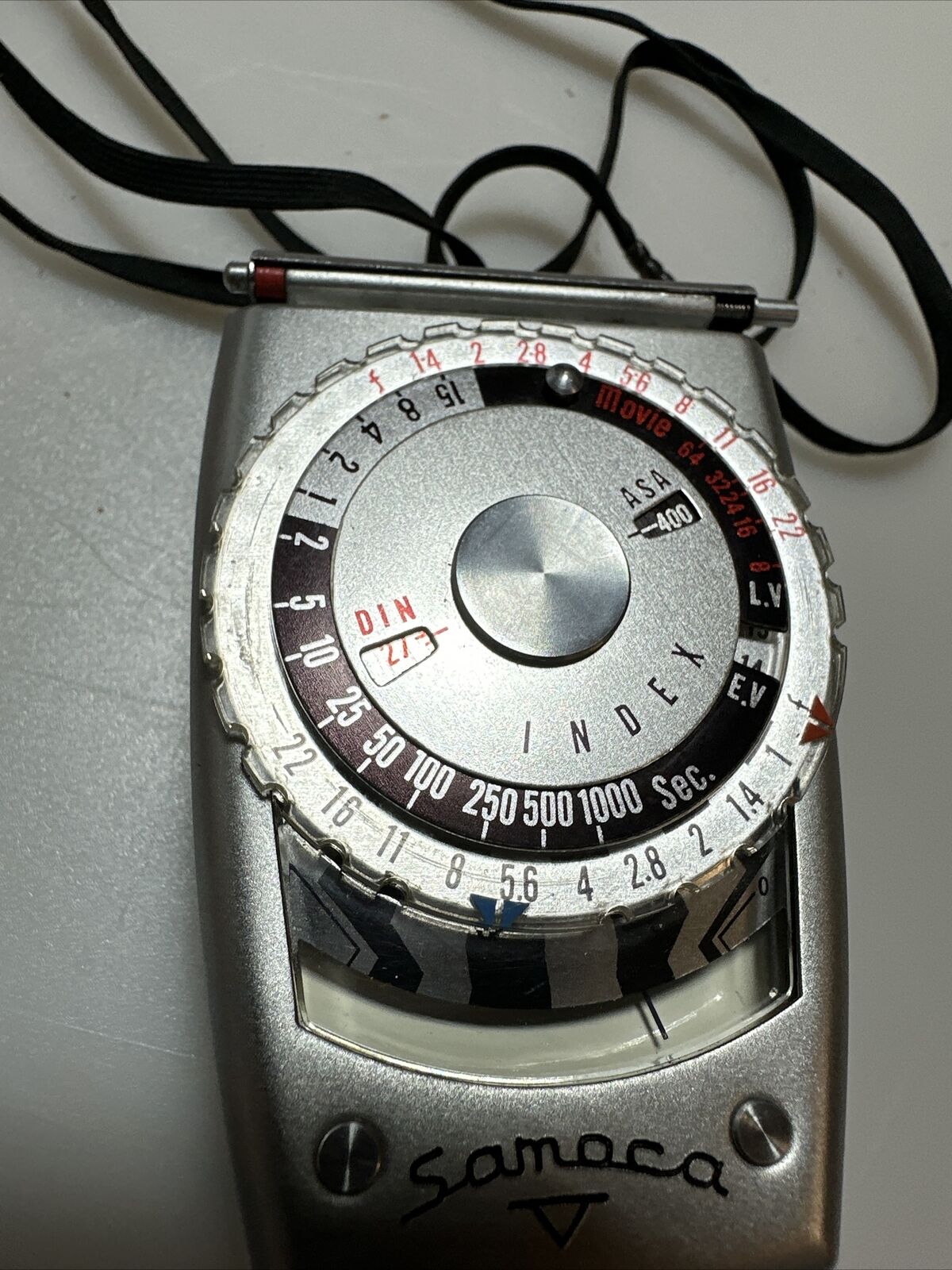 Samoca analogue hand held light exposure f/stop meter with vintage case Working