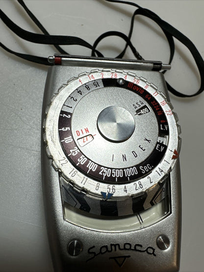 Samoca analogue hand held light exposure f/stop meter with vintage case Working