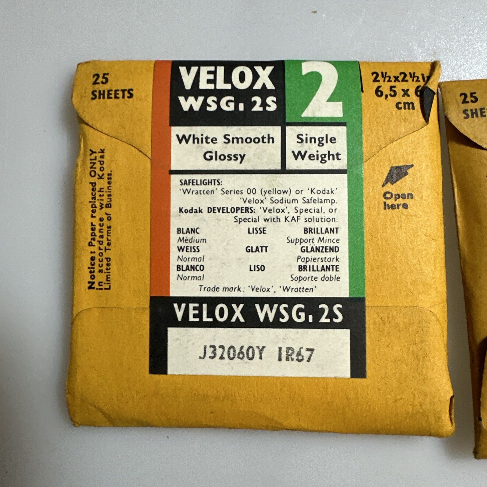 2x Kodak VELOX grade 2+3 Photo Printing Paper 2.5 x 2.5 inch 1 Sealed 1 Open exp