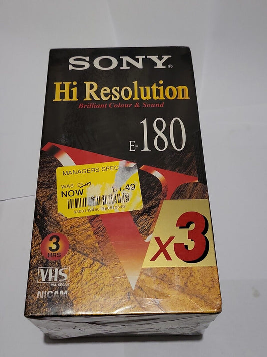 3 x Sony Hi Resolution V - E-180 VHS Video Cassette Tapes - NEW SEALED media