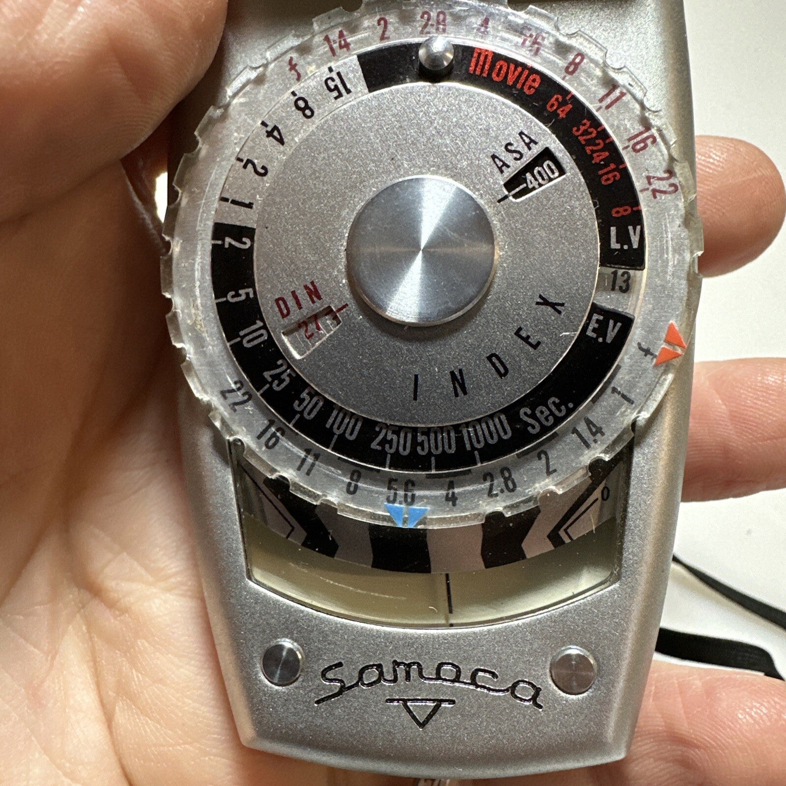 Samoca analogue hand held light exposure f/stop meter with vintage case Working
