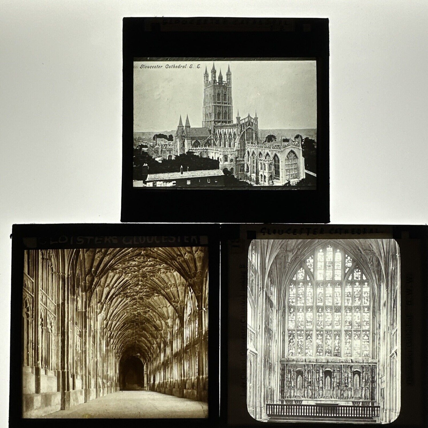 3 Antique Magic Lantern Glass Slide Gloucester Cathedral