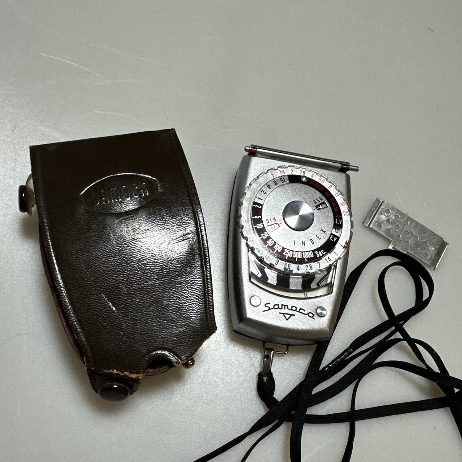 Samoca analogue hand held light exposure f/stop meter with vintage case Working