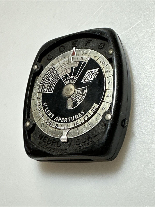 Vintage NEBRO VISUAL Exposure Light Meter With Lanyard and Leather Case