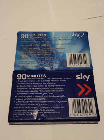 2 X C90 Ferric Sky 90 minutes audio cassette tape NEW SEALED media