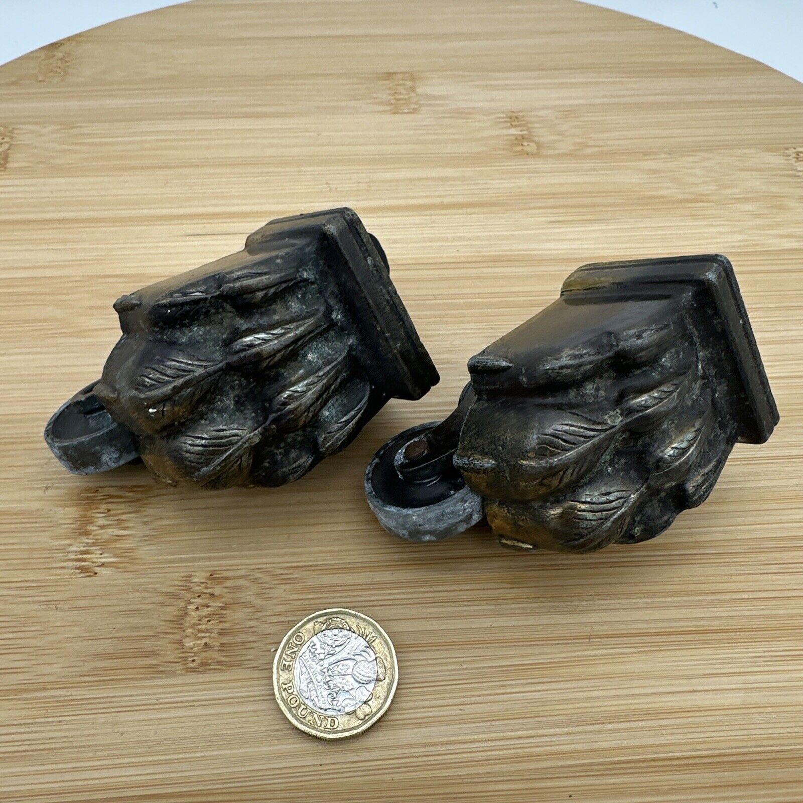 2x Original salvaged Victorian Solid Brass casters - bears claw feet wheel