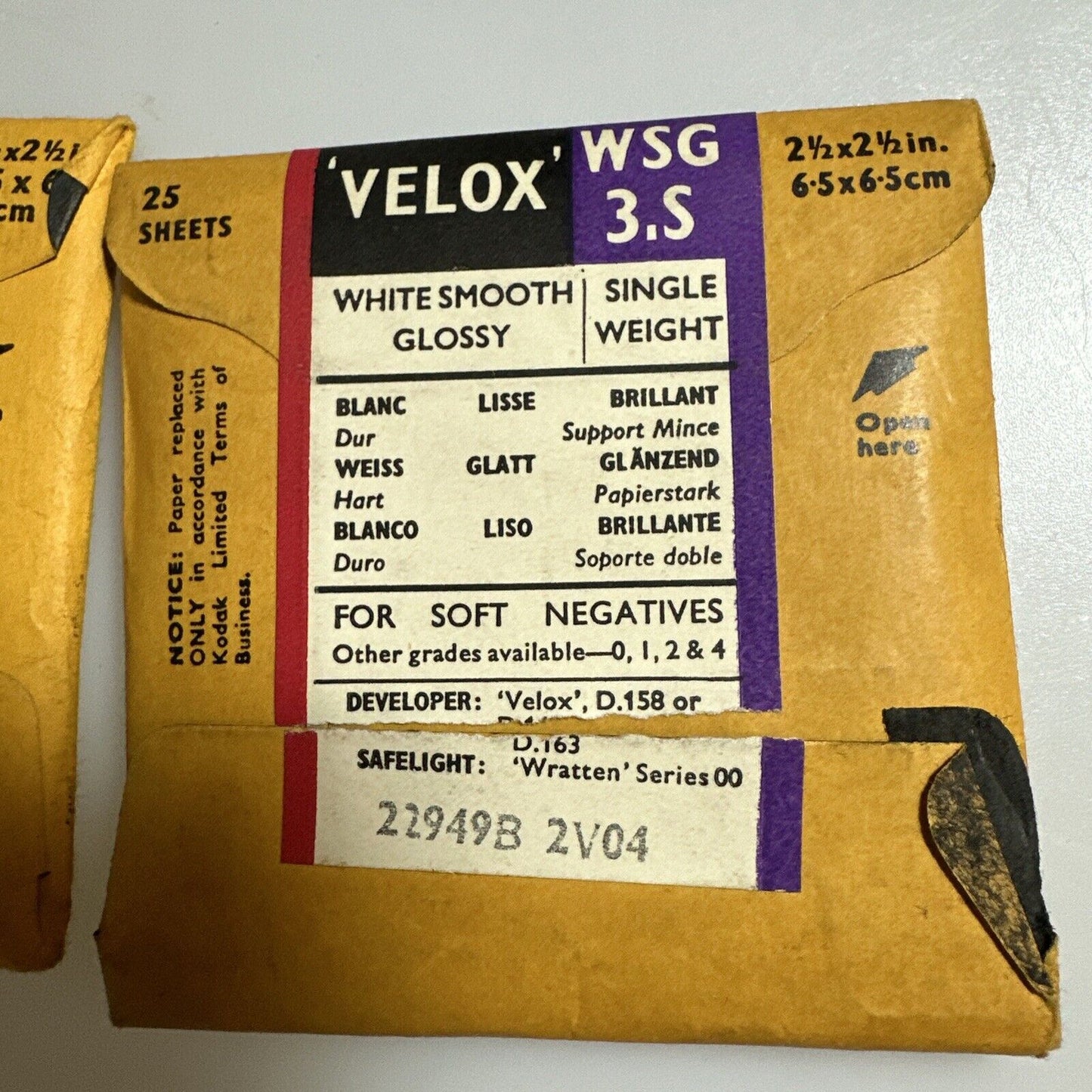 2x Kodak VELOX grade 2+3 Photo Printing Paper 2.5 x 2.5 inch 1 Sealed 1 Open exp
