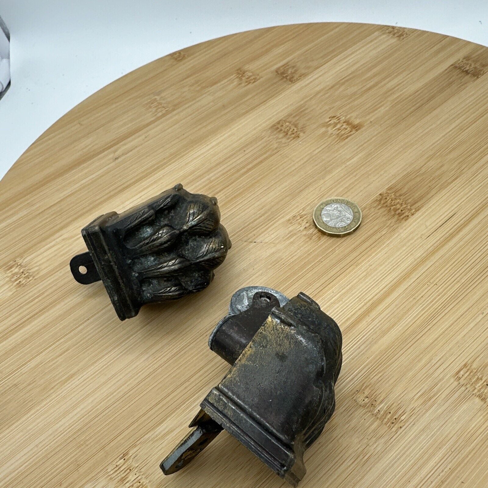 2x Original salvaged Victorian Solid Brass casters - bears claw feet wheel