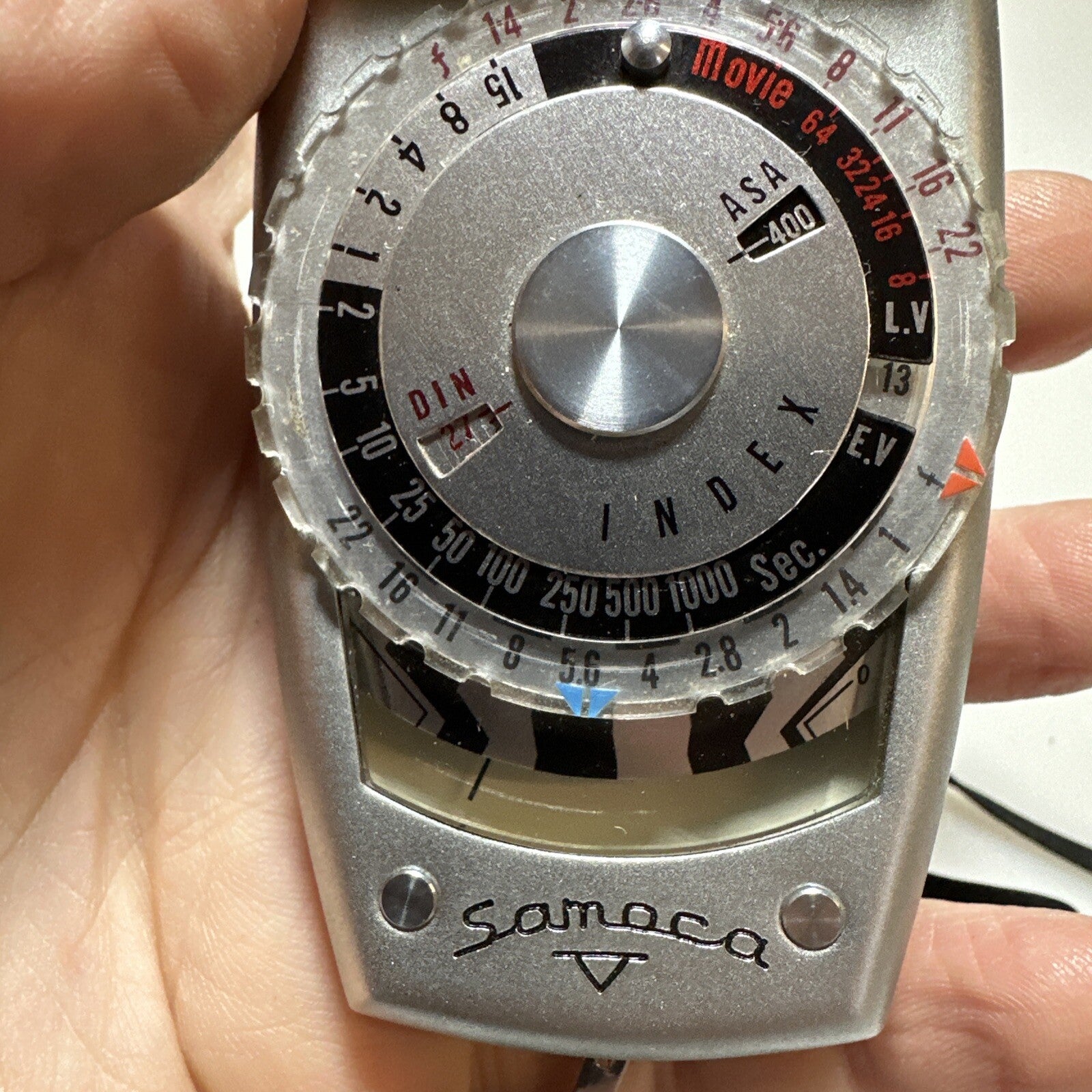 Samoca analogue hand held light exposure f/stop meter with vintage case Working