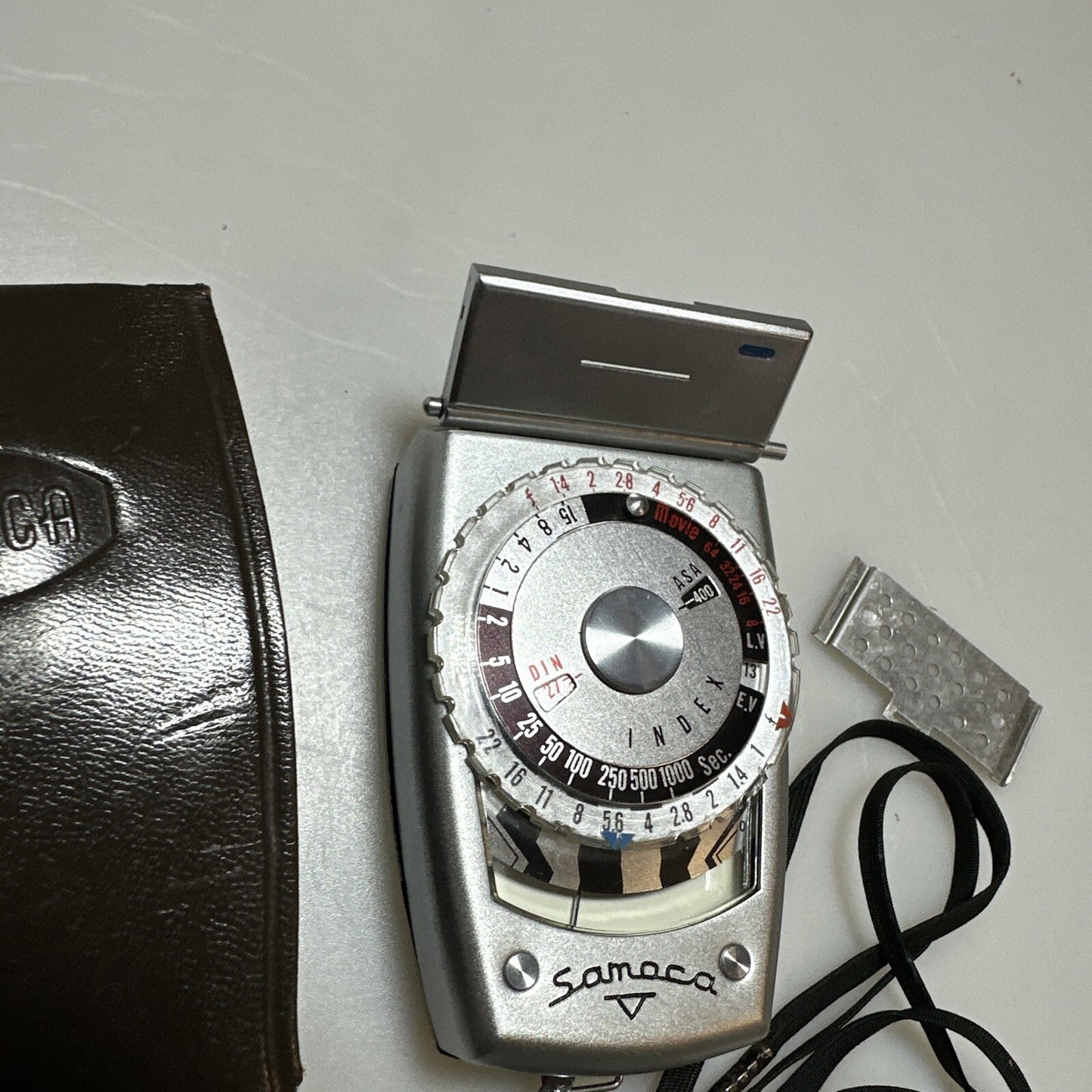 Samoca analogue hand held light exposure f/stop meter with vintage case Working