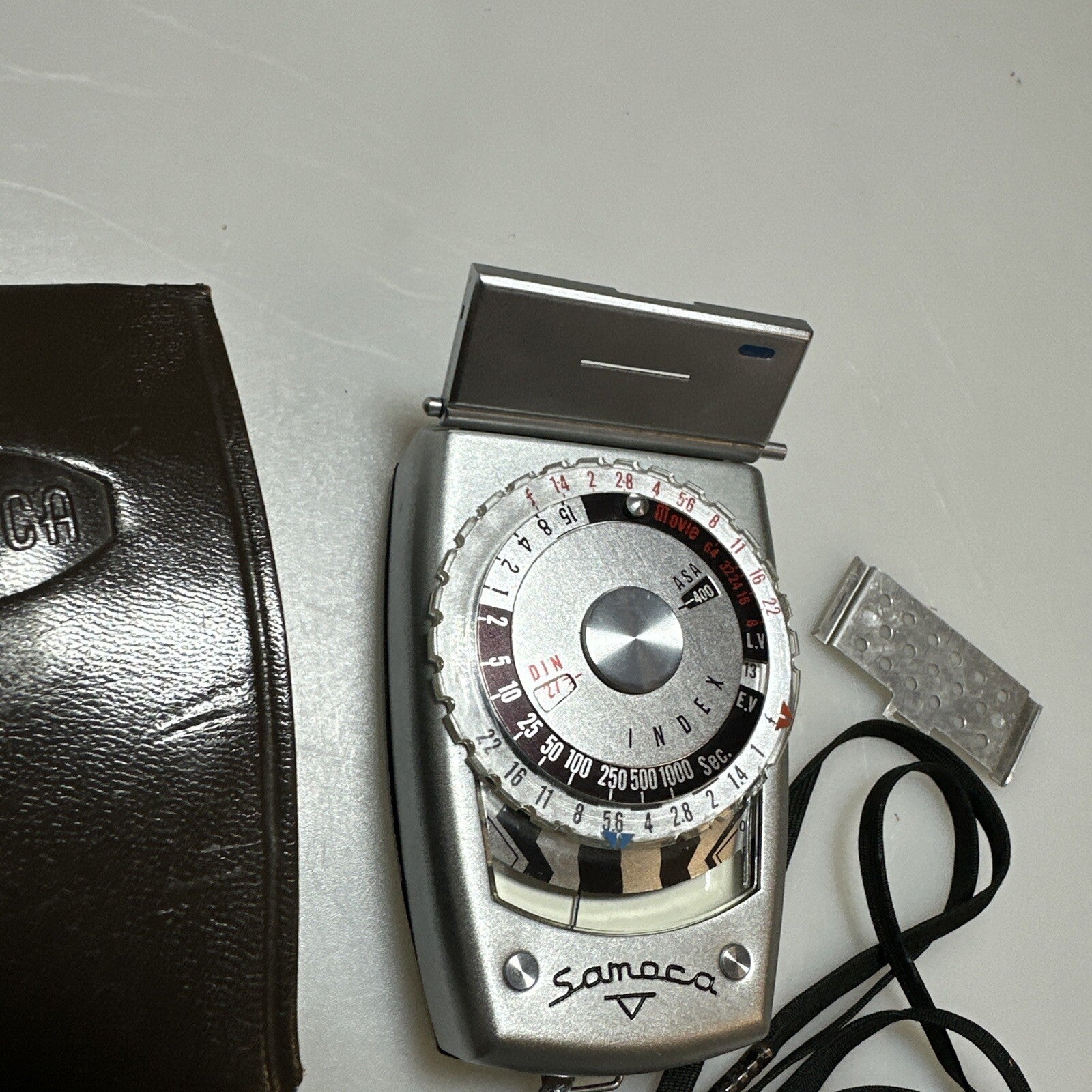 Samoca analogue hand held light exposure f/stop meter with vintage case Working