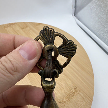 2x Antique Brass Tear Drop Pull Handle Drawer Pull & Backplates, Vintage